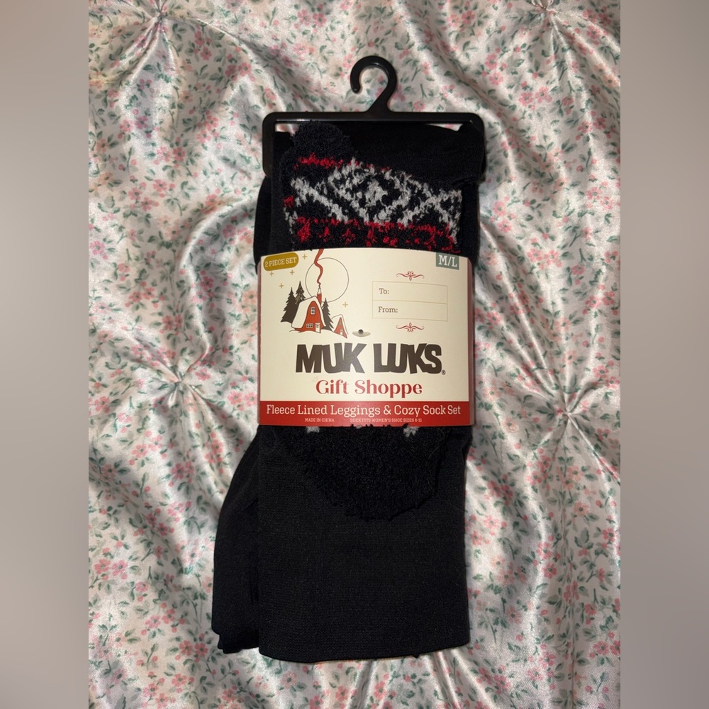 Muk Luks Black and Red Patterned Socks